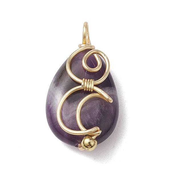 Natural Amethyst Copper Wire Wrapped Pendants