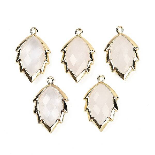 Natural Quartz Crystal Faceted Leaf Pendants