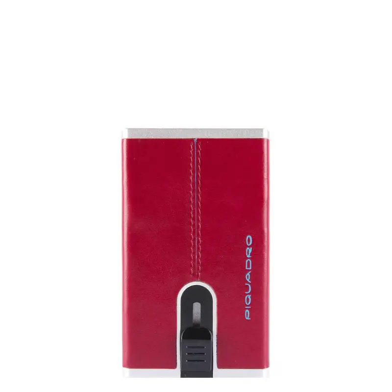 Piquadro PP4825B2R-R Red Leather Credit Card Holder with Square Sliding System for Men