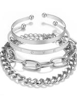 Fashion Letter Decor Hollow Out Cuff Bangle & Link Chain Bracelets Stack, Fashionable Jewelry, Casual Simple Fine Alloy Jewel...