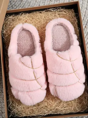 Women's Solid Color Concha Shaped Plush Slippers, Casual Soft Comfortable Home Slippers, Warm Slippers for Indoor & Outdoor U...