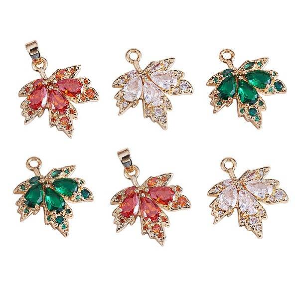 6Pcs Brass Cubic Zirconia Pendants