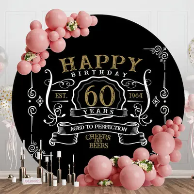 Black White Gold Legend Round 60th Birthday Backdrop - Aperturee