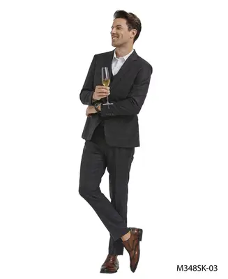 Tazio Men's Light Windowpane Skinny Fit 3-Piece Suit Perfect for Formal Occasions