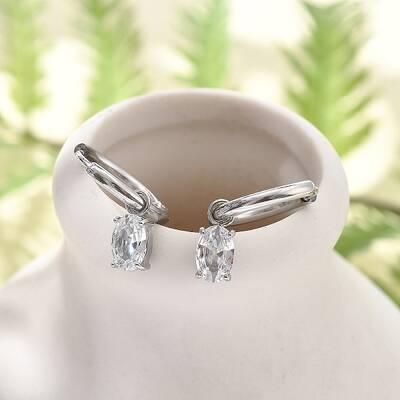304 Stainless Steel Micro Pave Cubic Zirconia Hoop Earrings
