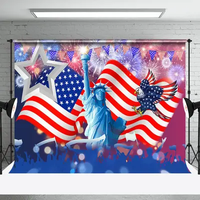 Usa Flag Statue Of Liberty Independence Day Backdrop - Aperturee