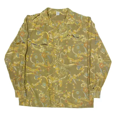 DEL MOD Womens Printed Blouse Green Long Sleeve Silk Crazy Pattern L