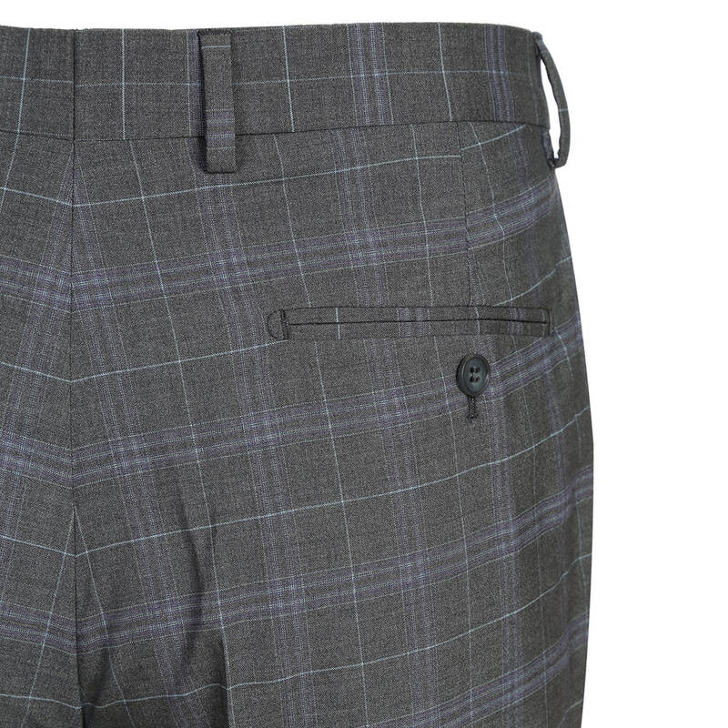 Classic Fit Men's Two-Button Suit - Dark Grey & Lavender Windowpane Plaid