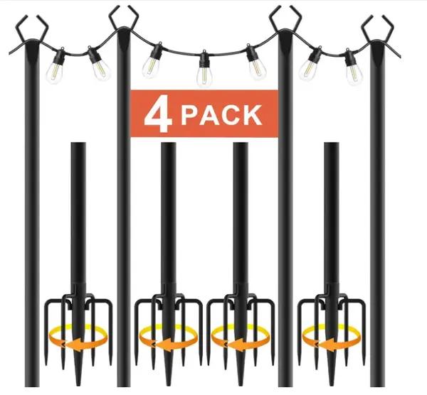 Nexillumi 4-Pack 10 FT/5FT String Light Poles for Outside Heavy-Duty Metal Hanger Pole with Fork Adjustable Height for Patio ...
