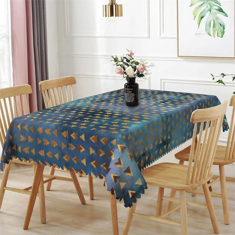 Repeat Golden Triangle Blue Rectangle Tablecloth - Aperturee