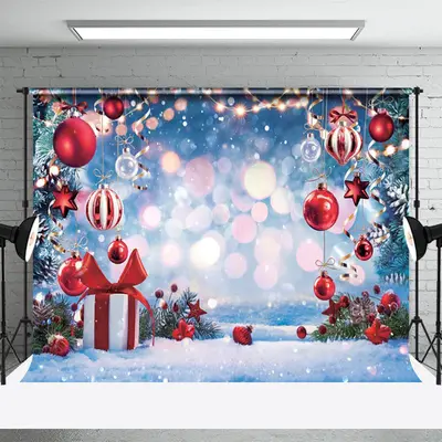 Snowy Bauble Gifts Bokeh Merry Christmas Backdrop - Aperturee