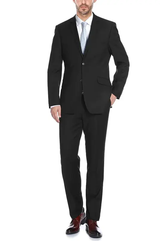 Black Slim Fit Men's Suit - Two Button Hack Pocket Style