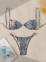 Women's Leopard Print Bikini Set, Casual Fashion Chic Swimsuit Set for Beach Holiday Vacation, Ladies Swimwear for All Season...