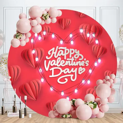 Aperturee Rose Red Love Round Valentines Day Backdrops