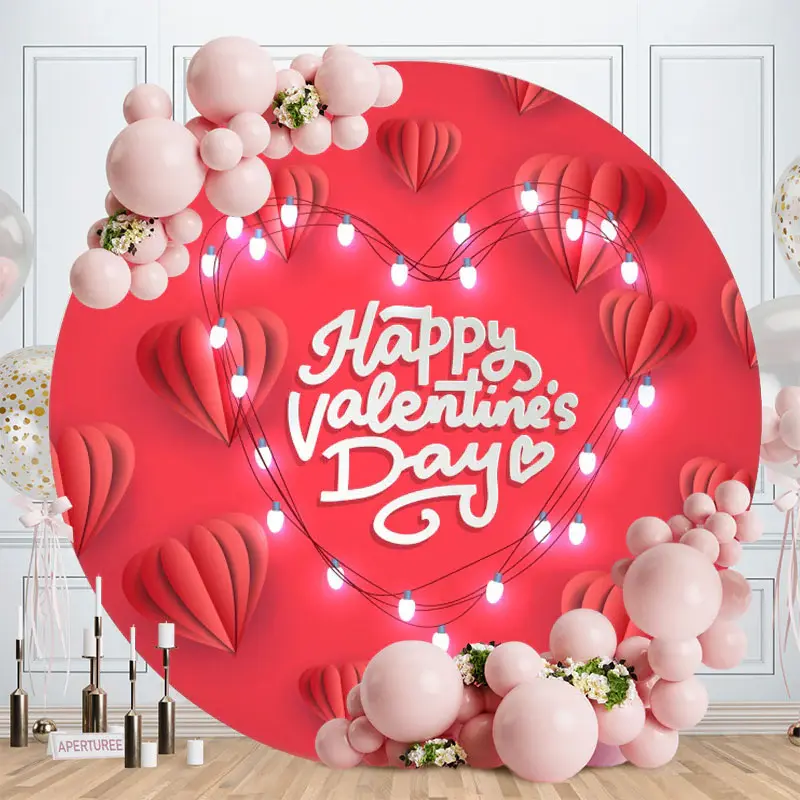 Aperturee Rose Red Love Round Valentines Day Backdrops