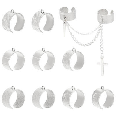 10Pcs 5 Styles 304 Stainless Steel Open Cuff Ring Components
