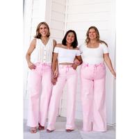FP x Risen High Rise Acid Pink Tummy Control Wide Leg Jeans