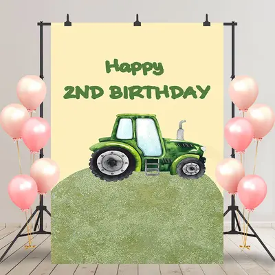 Farm Green Tractor Happy 2nd Birthday Party Backdrop