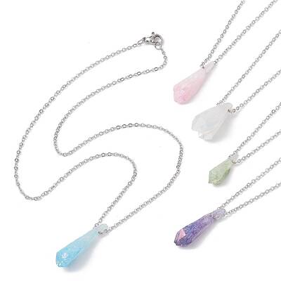 5Pcs 5 Color Dyed Natural Quartz Crystal Teardrop Pendant Necklaces Set
