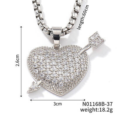 Brass Clear Cubuc Zirconia Shiny Romantic Cupid Arrow Pendant High-End Elegant Necklaces