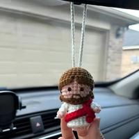 Crochet Jesus Car Hanging Ornament, Cute Car Rearview Mirror Hanging Decoration, Handmade Crochet Car Interior Decoration Acc...