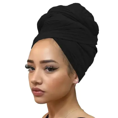 Stretch Jersey Turban Head Wraps Long Solid Color African Shawl Hair Scarfs Lightweight Breathable Head Bands Ties for Black ...