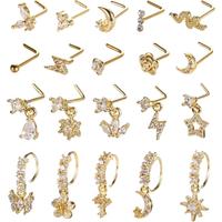 20Pcs 20G Dangle Nose Ring L Shaped Dangling Nose Stud for Women Stainless Steel Hoops Nose Piercing Jewelry Charms