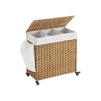 SONGMICS Laundry Hamper with Lid,  Large Capacity, Rolling Laundry Basket with Wheels, 3-Section Synthetic Rattan, Removable ...