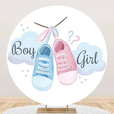 Boy Or Girl Sneakers Round Gender Reveal Backdrop - Aperturee