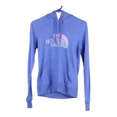 The North Face Spellout Hoodie - Small Blue Cotton Blend