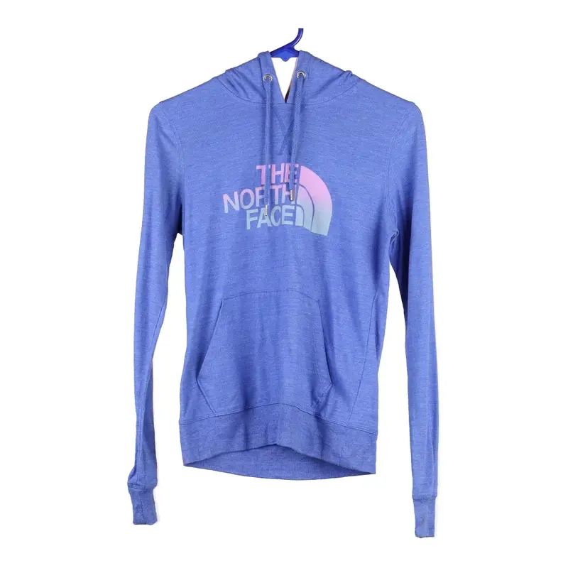 The North Face Spellout Hoodie - Small Blue Cotton Blend