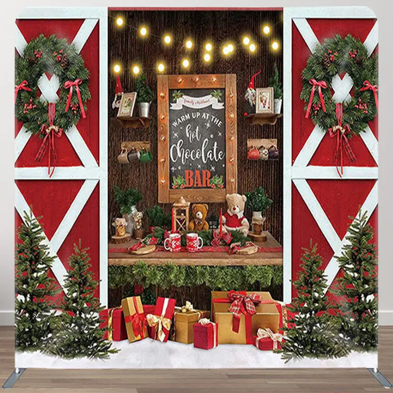 Aperturee Hot Chocolate Bar Red Wood Door Happy Christmas Backdrop - Aperturee