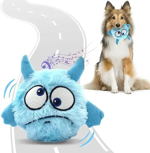 EVERBETTERUS Interactive Dog Toys for Boredom Moving Dog Toy for Stimulating Play Pet Plush Squeaky Ball for Small Medium Bre...