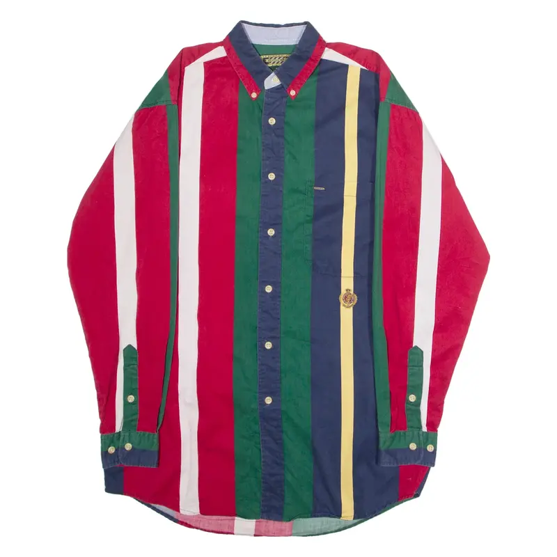 HUNTING HORN Mens Shirt Red 90s Striped Long Sleeve S