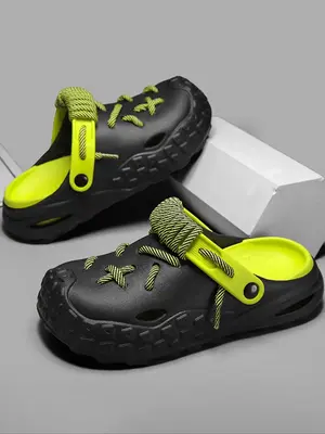 Men's Fashionable Bold Laced Clogs, Casual Comfortable Breathable Non-slip Clogs, Trendy Beach Slippers Shoes for Indoor & Ou...