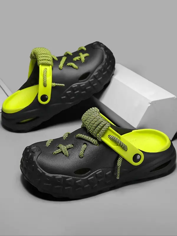 Men's Fashionable Bold Laced Clogs, Casual Comfortable Breathable Non-slip Clogs, Trendy Beach Slippers Shoes for Indoor & Ou...
