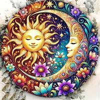 1 Piece Retro Round Metal Sign, Designed as Bright Sun and Moon Flowers, Waterproof and Durable, Perfect for Home, Restaurant...