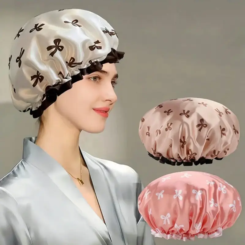 Double Layer Bathing Cap, 1 Count Waterproof Shower Cap, Hair Cap for Shower, Bathroom Supplies, White Bathing Cap for Women,...