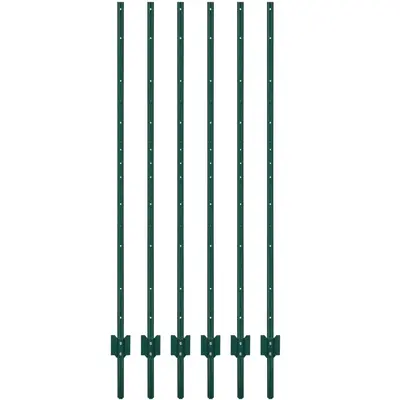 Garvee 7 ft Metal Fence Posts U-Channel Design Heavy Duty Steel Green Powder-Coated Adjustable Tabs Garden Yard Farm Outdoor
