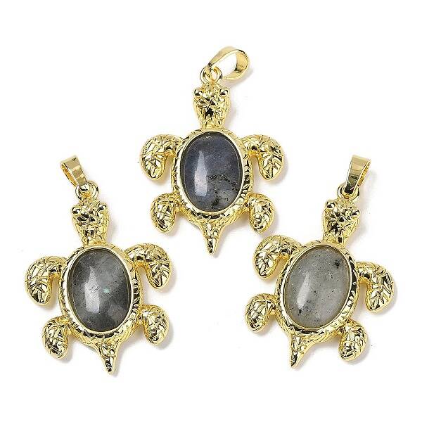 Natural Labradorite & Brass Pendants