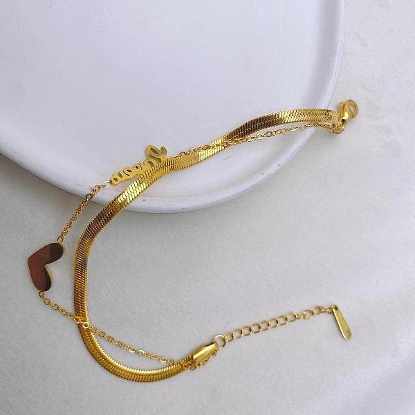 Heart & Word 304 Stainless Steel Snake Chain Double Layer Anklets for Women
