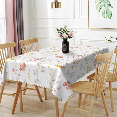 Elegant Floral Pattern White Rectangle Tablecloth - Aperturee