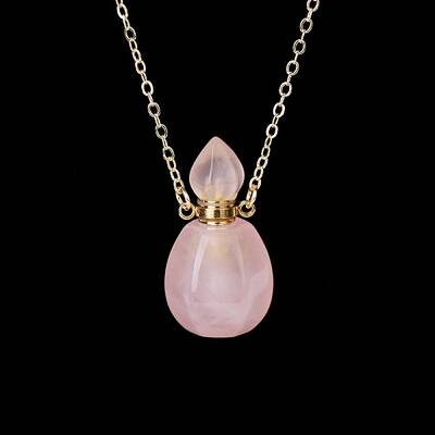 Natural Rose Quartz Perfume Bottle Pendant Necklace