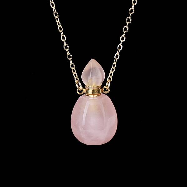 Natural Rose Quartz Perfume Bottle Pendant Necklace