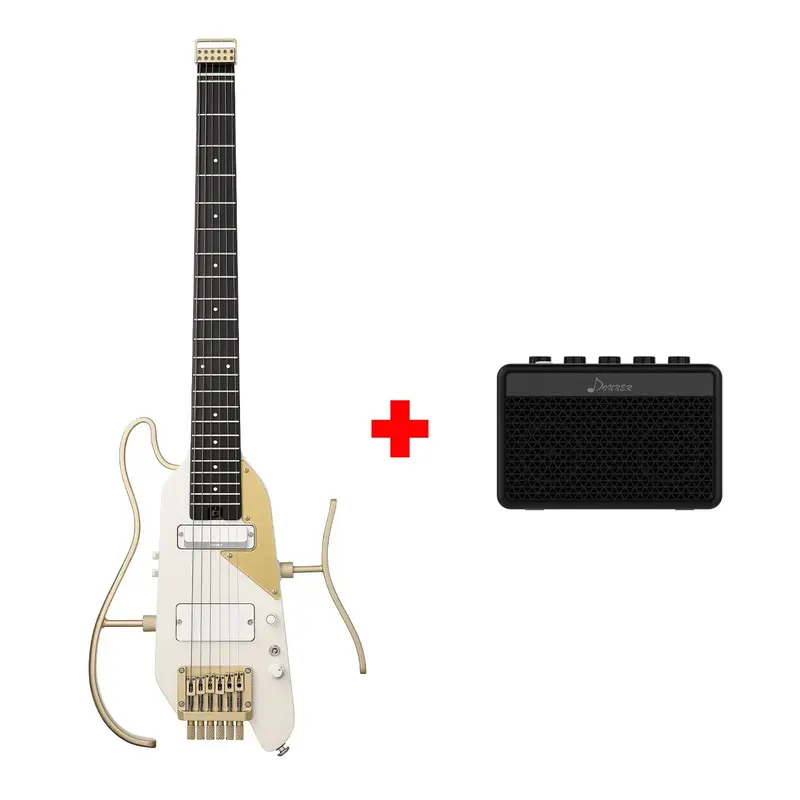 Donner HUSH™ X PRO Electric Guitar - White-Luxe / Guitar+5W Amplifier