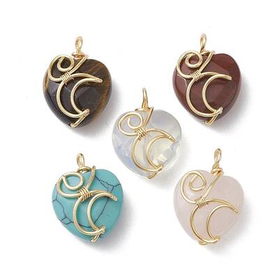 Natural & Synthetic Mixed Gemstone Copper Wire Wrapped Pendants