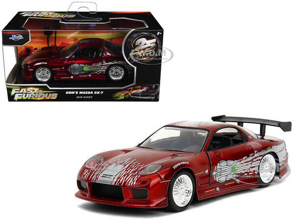 Dom's Mazda RX-7 Candy Red with Graphics The Fast and the Furious (2001) Movie 25 Years of Fast & Furious Series 1/32 Die...