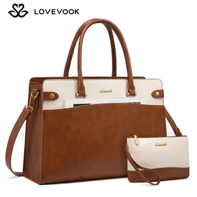 LOVEVOOK Laptop Tote Bag For Women Work, Vintage Leather Computer Bags For Laptops For Women, Waterproof Laptop Bag Business ...