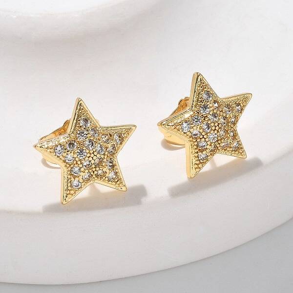 Brass Micro Pave Clear Cubic Zirconia Stud Earrings