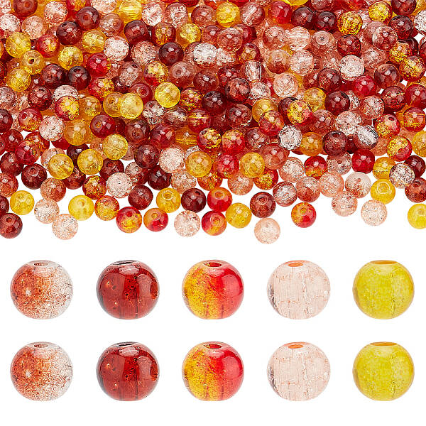 500Pcs 5 Colors Transparent Spray Painted Crackle Glass Beads